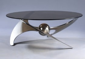 Luciano Campanini. 'Propeller' sofa/spisebord i glas og forkromet stål fra 70'erne