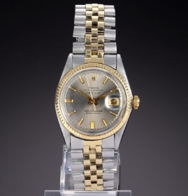 Rolex 'Datejust'. Vintage herreur i 18 kt. guld og stål med sølvgrå skive, ca. 1969