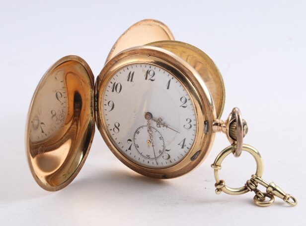 Schweizisk dobbeltkapslet herrelommeur af 14 kt. guld, o. 1910