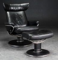 Minimer Akademi Lav en seng ILVA. Stressless stol med skammel, model 'JAZZ', sort læder, metal stel (2)  - Lauritz.com