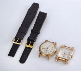 Wira og Lycke Watch. To vintage herreure i forgyldt metal med lyse skiver, ca. 1930-40'erne (2)