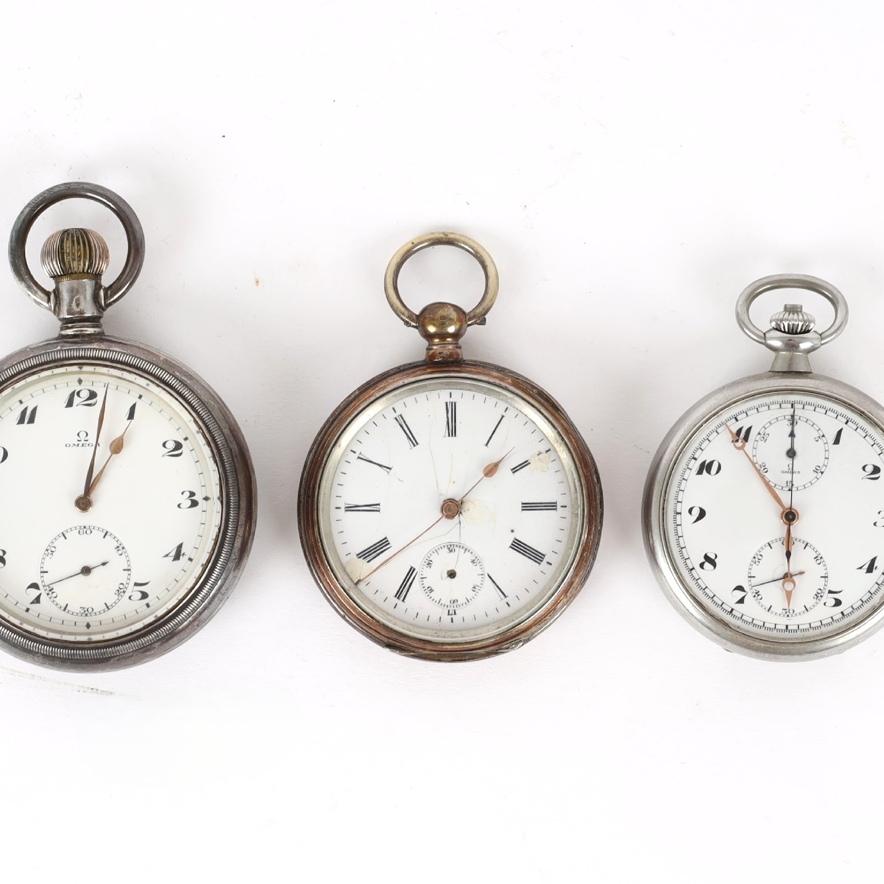 Omega m.fl.: Tre lommeure af sølv og rustfrit stål, 1890-1930'erne ...