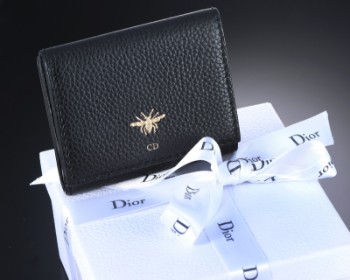 Christian Dior. D-Bee French Wallet/ kompakt pung af sort kalvelæder