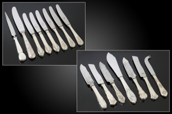 H. Danielsens eftf., Grann & Laglye m.fl. En samling diverse skønvirke knive med skafter af sølv (15)