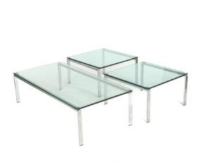 Three steel and glass coffee tables (3)