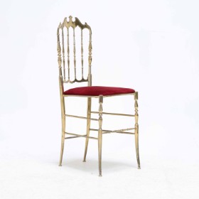 Italian brass vintage chair with red velor on the seat