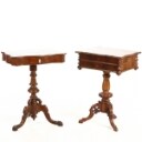 Two sewing tables of mahogany and dark stained wood, late 19th century. (2)
