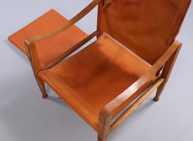 Kaare Klint. Safari chair with seat cushion in cognac leather.