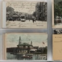 LOT 93. POSTCARDS. Exciting original lot in moving box with several old albums