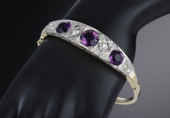 Ametyst- og diamantarmring af 14 kt. guld og hvidguld. 1900-tallets første halvdel