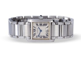 Cartier 'Tank Francaise'. Dameur i stål med lys skive, 2000'erne