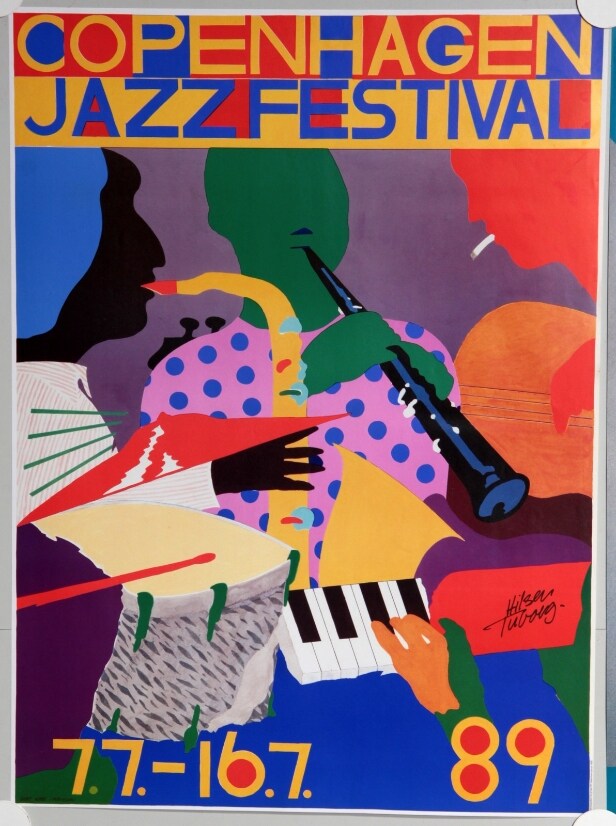 Bent Karl Jacobsen, Erik Rasmussen og Egon Fischer. Tre plakater for 'Copenhagen Jazz Festival', offsettryk, 1989, 1990 og 1993 