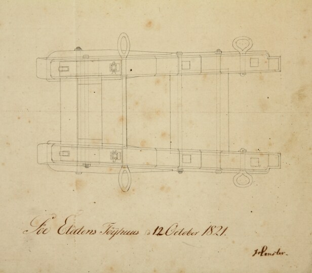 Original tegning af kanon til korvetten Diana, 1821