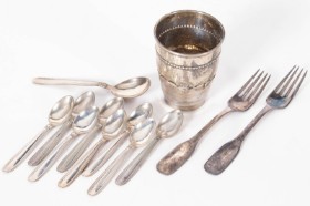 Collection of silver cutlery and cups (12)