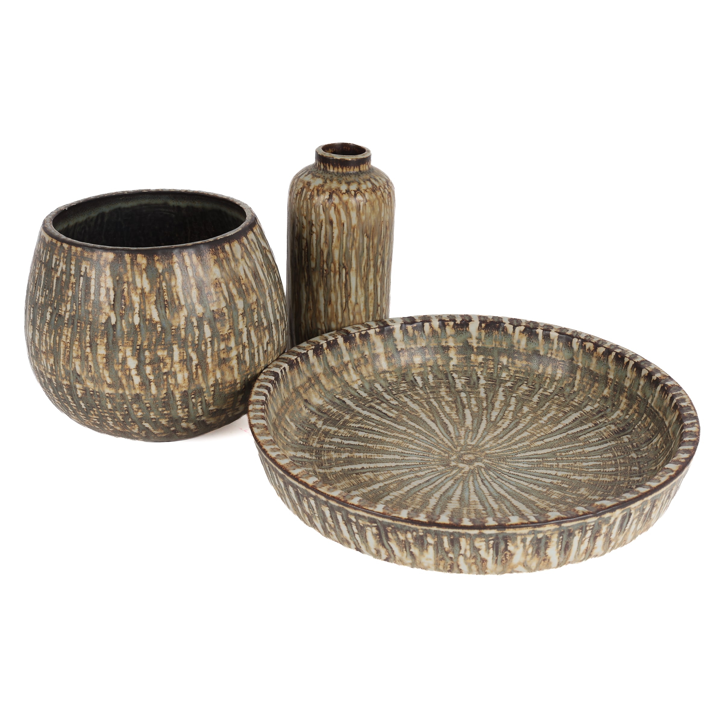 Gunnar Nylund: Rørstrand 'Rubus' stoneware from Sweden. (3)