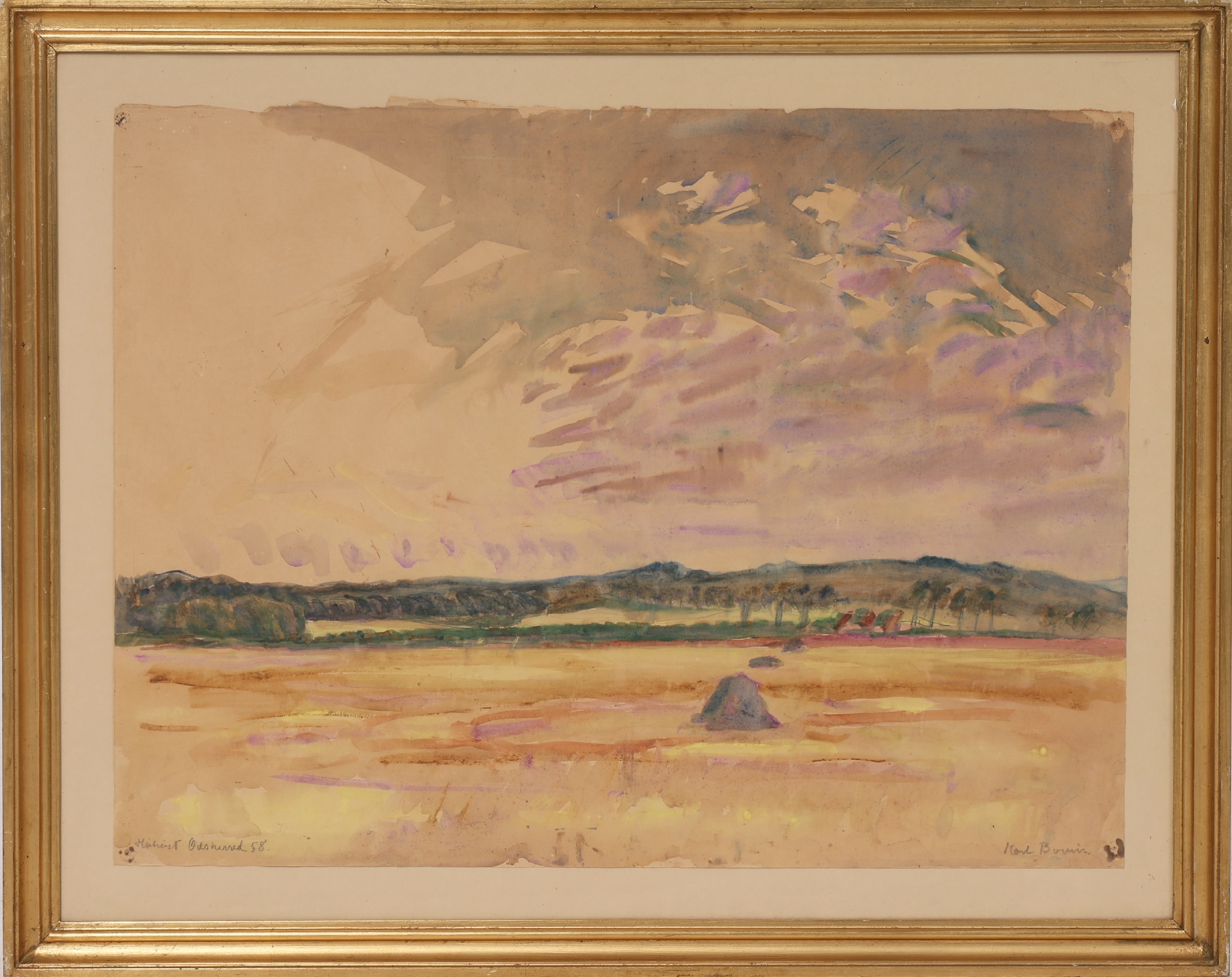 Karl Bovin (1907-1985): 'Høhuset, Odsherred'. Landscape 1958. Watercolor.