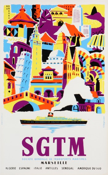 R. Berjonneau. Fransk plakat, SGTM Marseille, ca. 1950erne