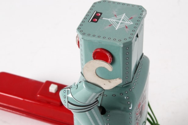 Ha Ha Toy. Robot Piston Action. Batteridrevet Robot samt Lantern Robot og 4 stk. Japanske Robot Låg / topemballage og 3 Danske Filmprogrammer (9)