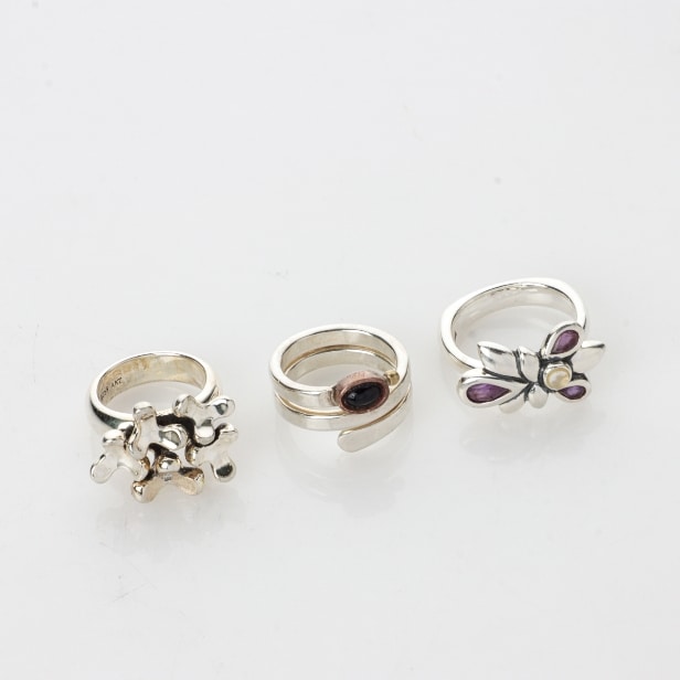 Collection of sterling silver rings. Rauff, Janina and Aagaard-Kranz & Ziegler