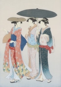 Tre orientalske damer, bemalet tryk, 1900tallet