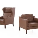 Skalma. Wing chair and armchair, cognac-colored leather. (2)