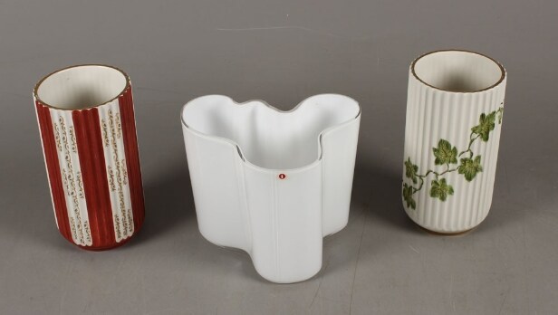 Lyngby vaser samt Alto vase, porcelæn og glas (3)