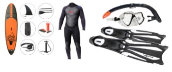 Sup-Rider stand up paddleboard pakke, Adrenalin unisex våddragt samt Land & Sea snorkelsæt (3)