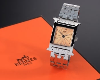 Hermés Heure H. Dameur i stål med orange skive - boks + cert. 2002