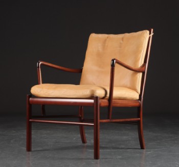 Ole Wanscher. Colonial lænestol af mahogni, cognacfarvet anilin læder, model PJ 149