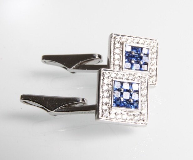 Pair of white gold cufflinks with diamonds and sapphires (2)