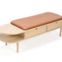 Mot & Bergstrøm for FDB: 'Radius' bench made of solid oak, model F24 with leather cushions
