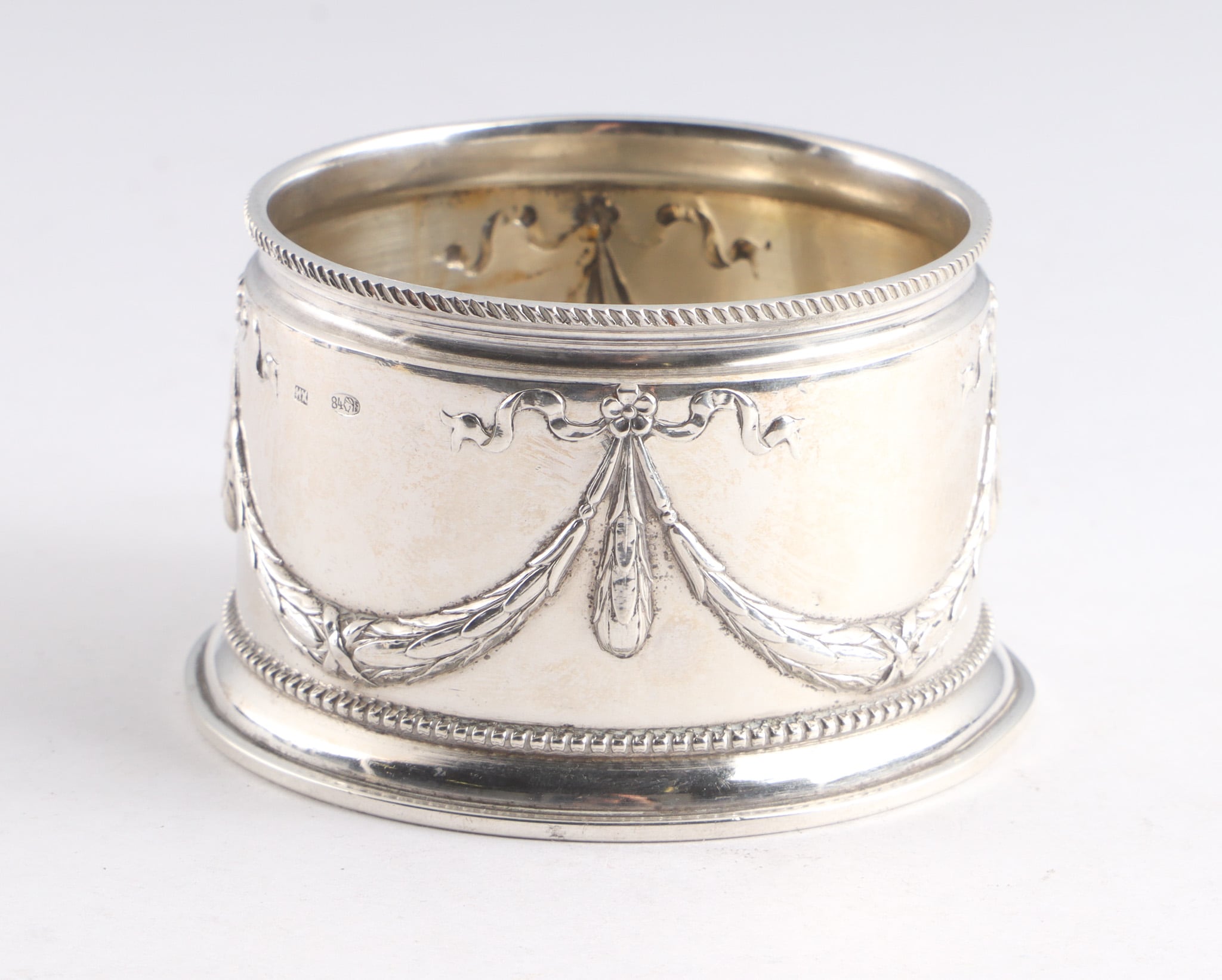 Russian silver cup holder, adorned with Louis Seize decorations, circa 1900.