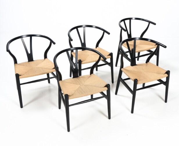Hans J. Wegner. Fem Y-stole, model CH24, med ny flet. (5)