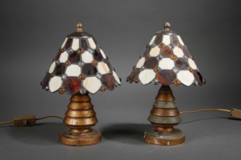 Par bordlamper af træ og glas.Tiffany stil 21. årh. (2)
