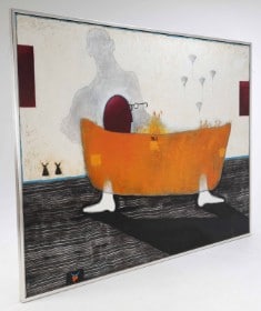 Jan Wessel (1952.-) Komposition. Mixed media på lærred. 1998.