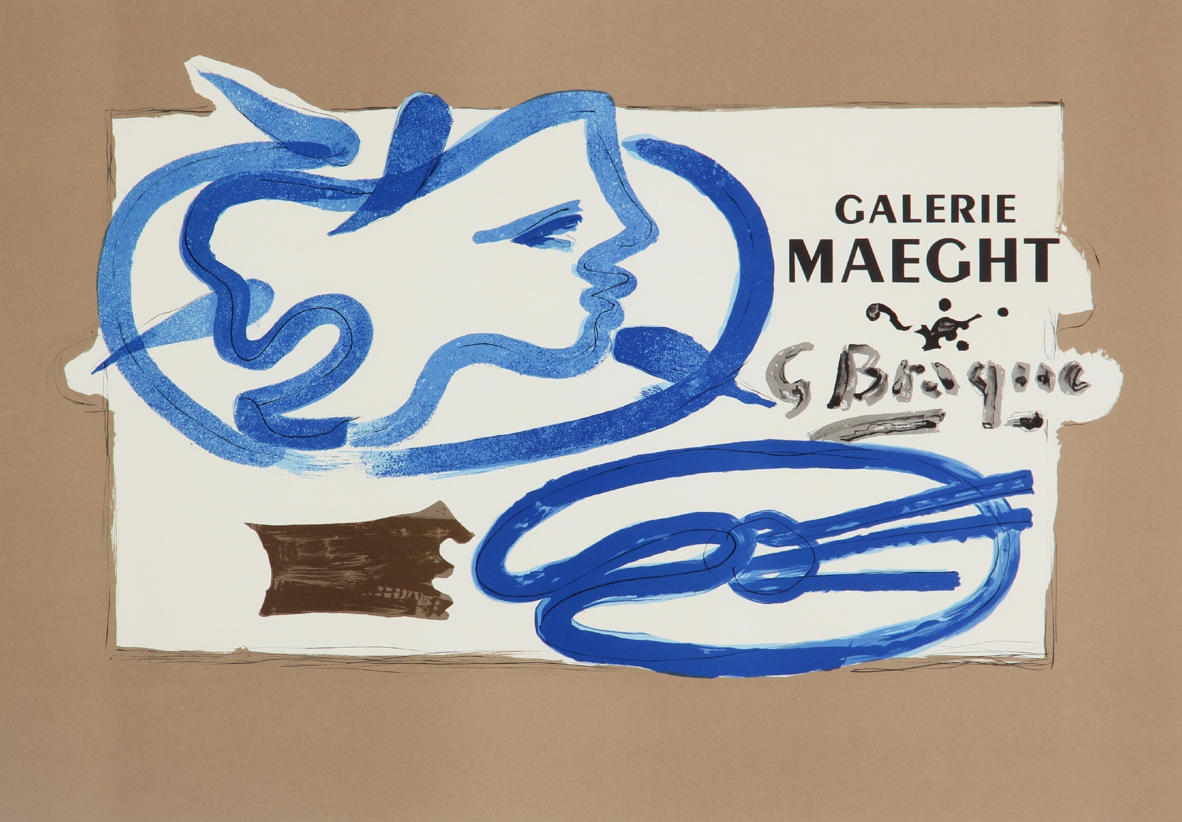 Georges Braque. 'Profile à la palette', rare lithographic poster for Galerie Maeght, 1950