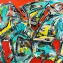 Per Eli. Abstrakt Komposition. Akryl på lærred. 100x150 cm.