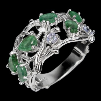 Smaragd-ring, hvidguldsrhod. sterlingsølv.