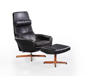 Madsen & Schubell. Leather armchair and stool, model MS-30