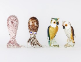 Two glass figurines as owls and two as octopuses (4)