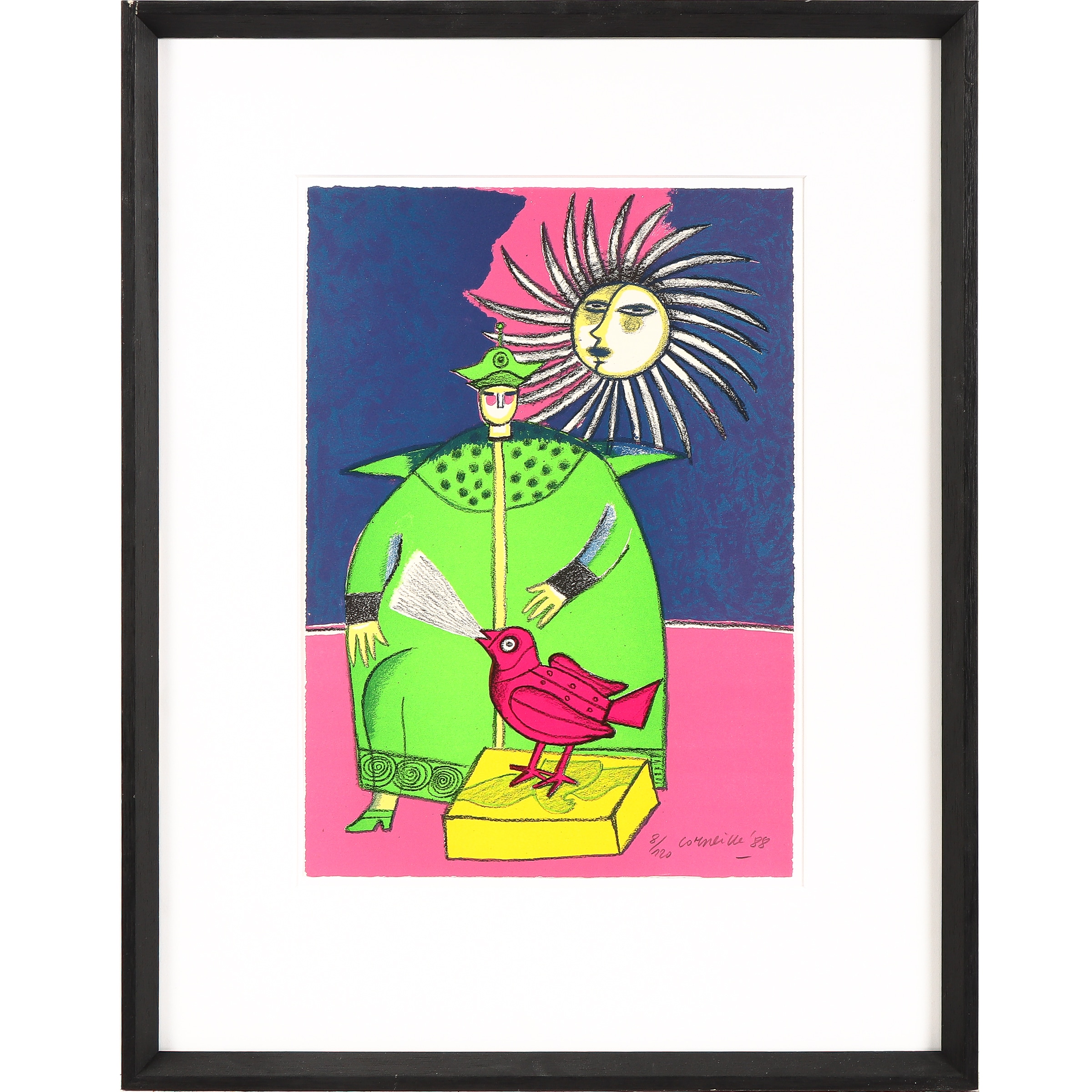 Corneille. Framed color lithograph from the series 'Le Rossignol'/ The Nightingale.