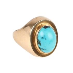 Just Andersen: A turquoise ring of 14k gold. Ring size 51. 1960s.