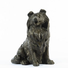 Bronzeskulptur, siddende Collie