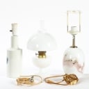 Samling bordlamper m.m. bl.a. Royal Copenhagen, Holmegaard m.m., 1900-tallets 2. halvdel. (3)