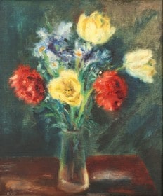 Ove Valdemar Borch (1891-1969), opstilling med blomster, olie på lærred