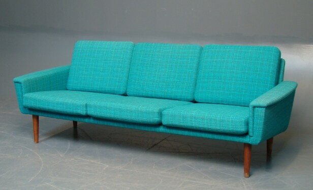 Sofa og 2 hvilestole med turkis uld, ca. 1960'erne (3) 