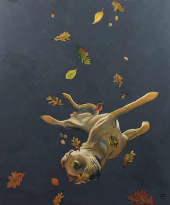 Anita Falbe Cleyton. Komposition med hund, Fall, 120 x 100 cm