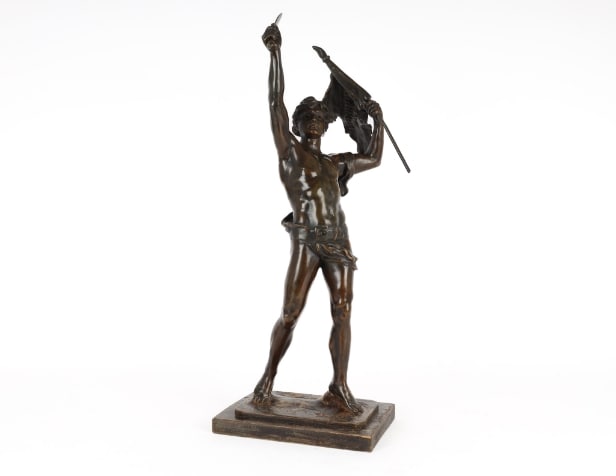Unknown artist: Sculpture of man with sword and banner