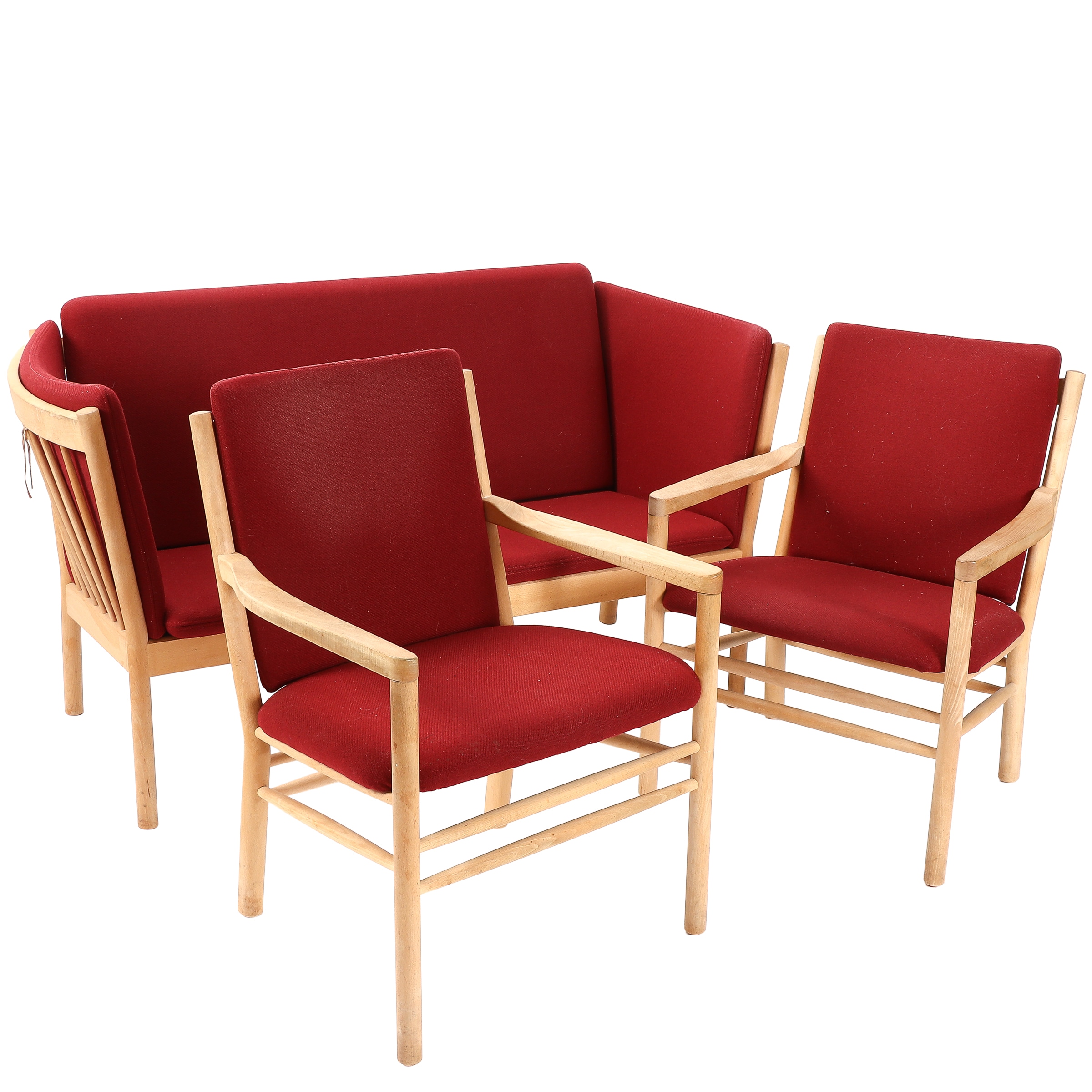 Erik Ole Jørgensen. Two-seater slatted sofa and pair of armchairs, model J147 and J148 (3)