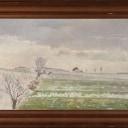 Hans Knudsen. Winter landscape with fields and house, 1933